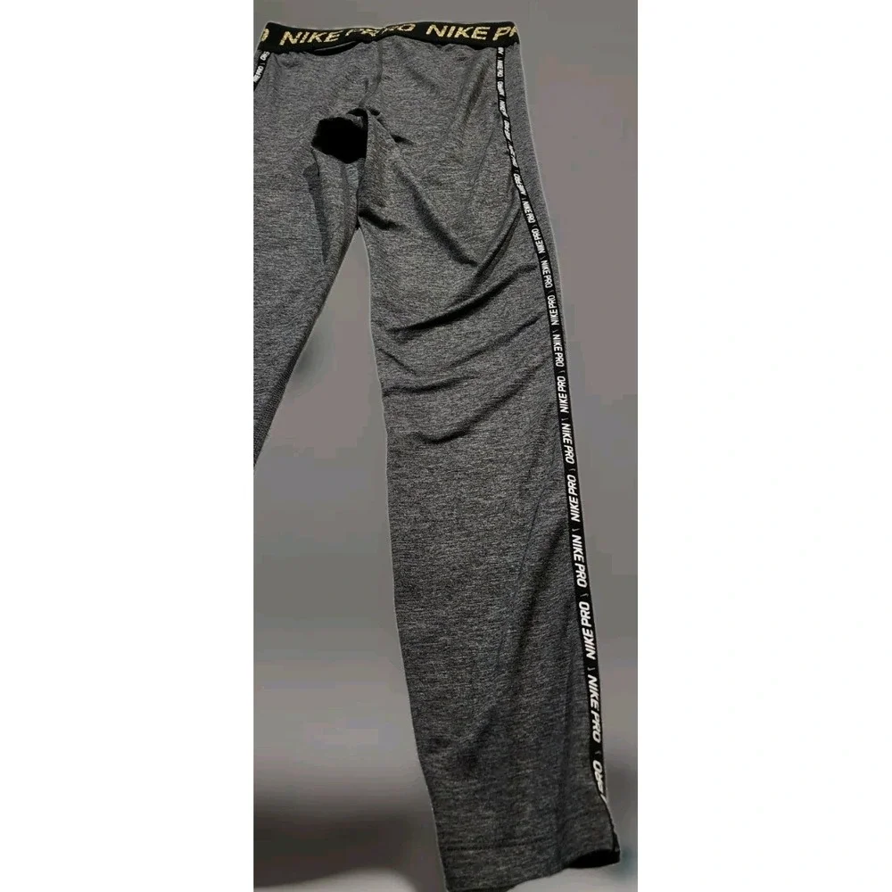 NIKE Pro Dri-FIT Mid-Rise‎ Leggings Gray With Gold Logo Women Size Small
